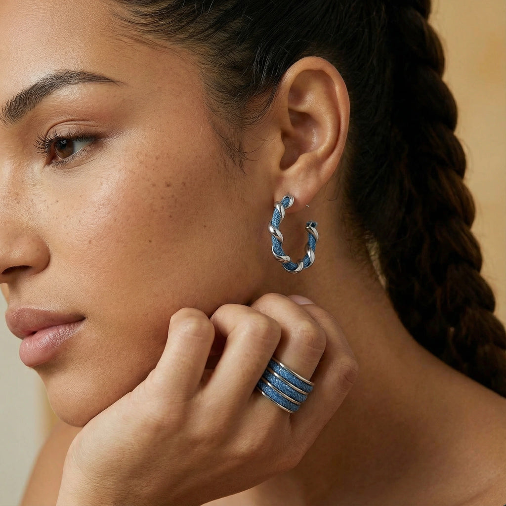 Denim Twist Hoops