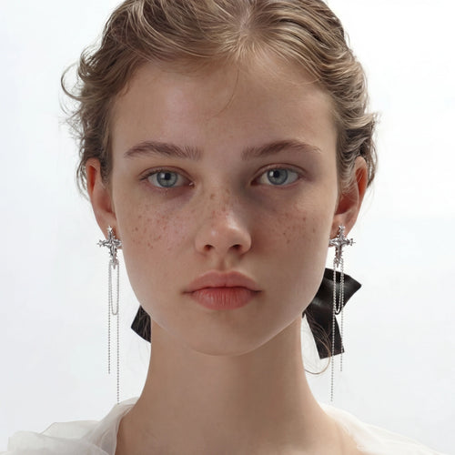 Celestial Cross Tassel Earrings