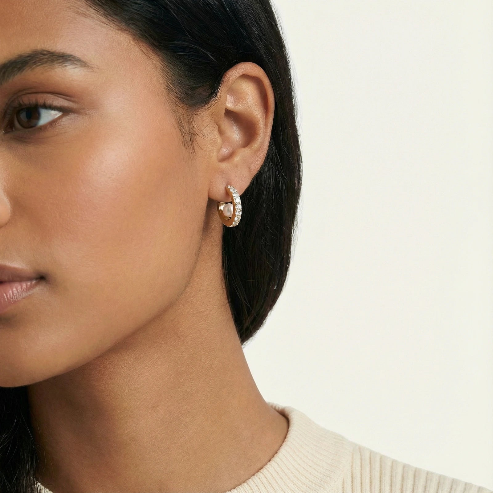 Crystal Pearl Hoops